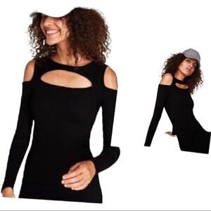 ZARA ribbed cut-Out open shoulder long sleeve sweater dress LBD